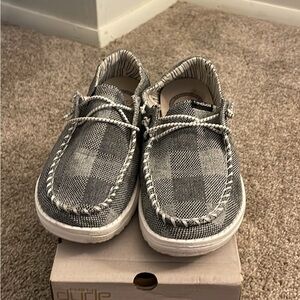 Hey Dudes Black and White Plaid Moccasins
